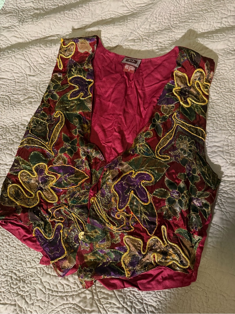 Funky cool vintage vest with Moroccan colors, buttons and metallic thread